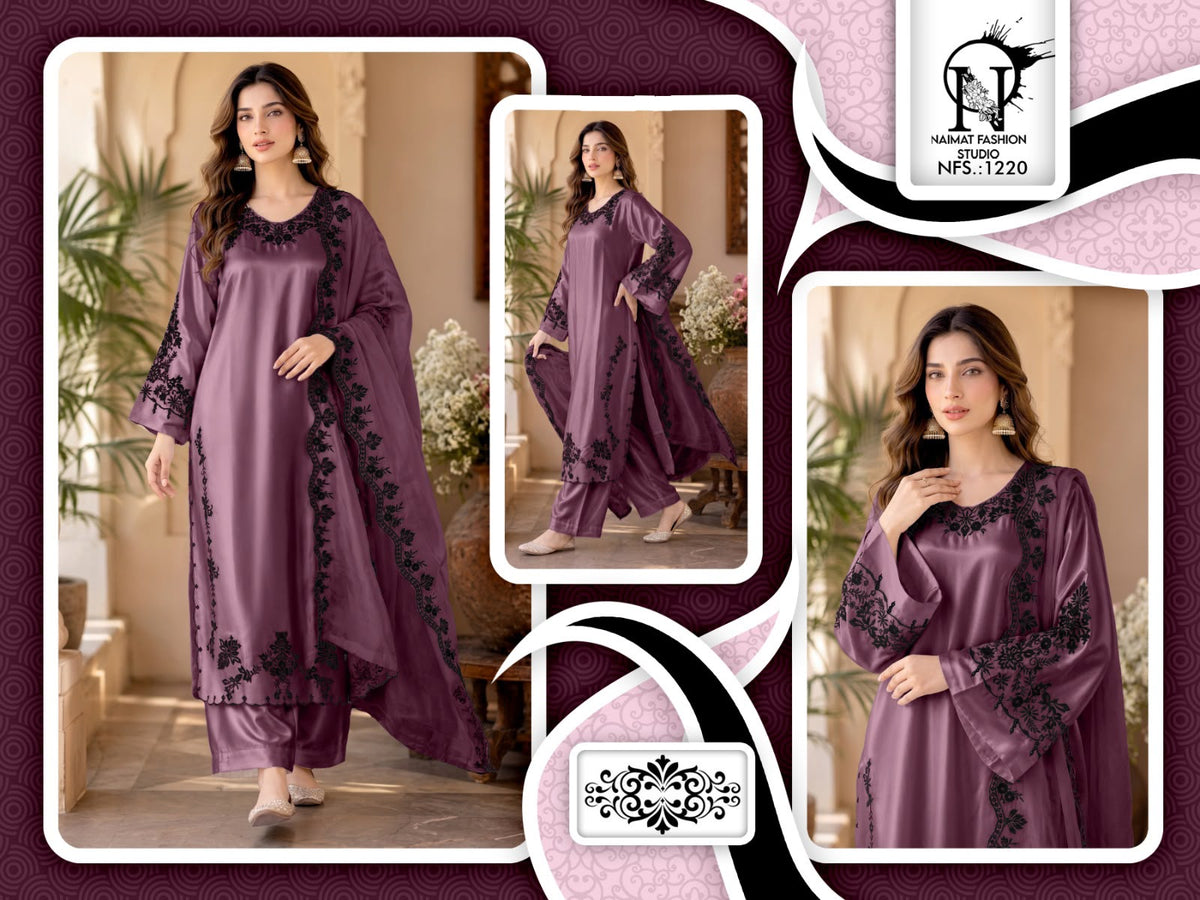 Nfs 1220 Naimat Fashion Studio Satin Pakistani Readymade Suits Wholesale