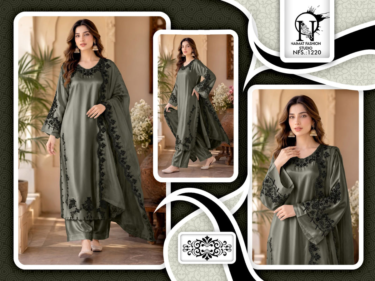 Nfs 1220 Naimat Fashion Studio Satin Pakistani Readymade Suits Wholesale