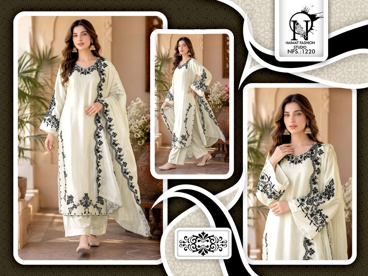 Nfs 1220 Naimat Fashion Studio Satin Pakistani Readymade Suits Wholesale