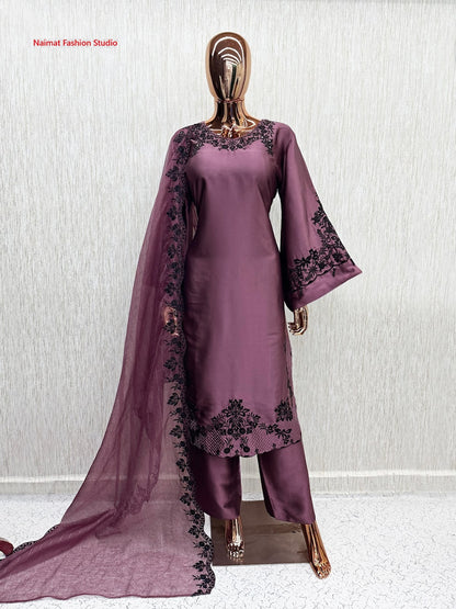 Nfs 1220 Naimat Fashion Studio Satin Pakistani Readymade Suits Wholesale