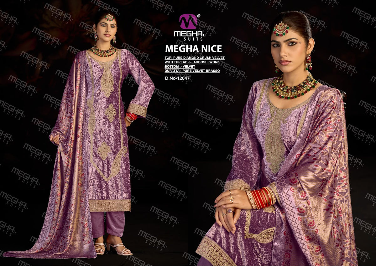 Nice Megha Crush Velvet Suits Wholesaler