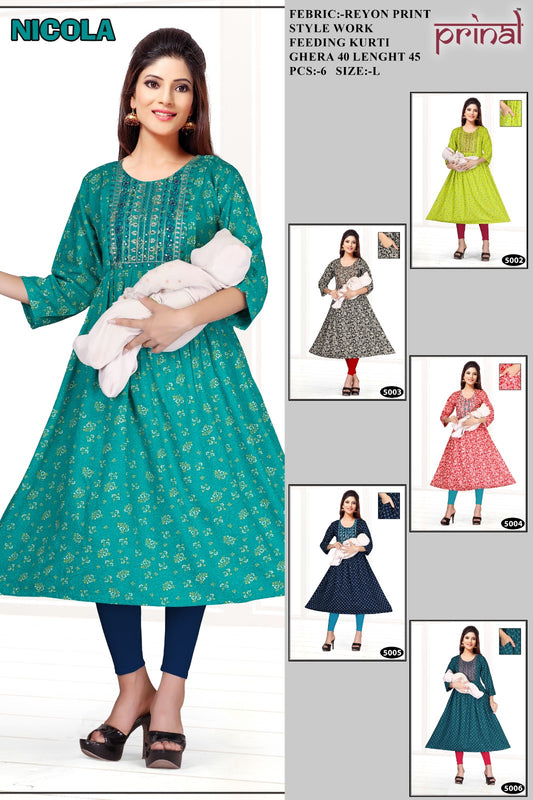 Nicola Prinal Reyon Feeding Kurtis Wholesaler India