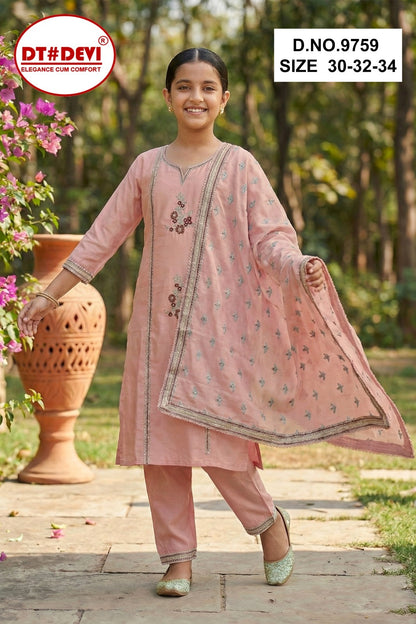 Nidhi 1 Dn 9759 Dt Devi Vetican Silk Girls Readymade Pant Suits Supplier Gujarat