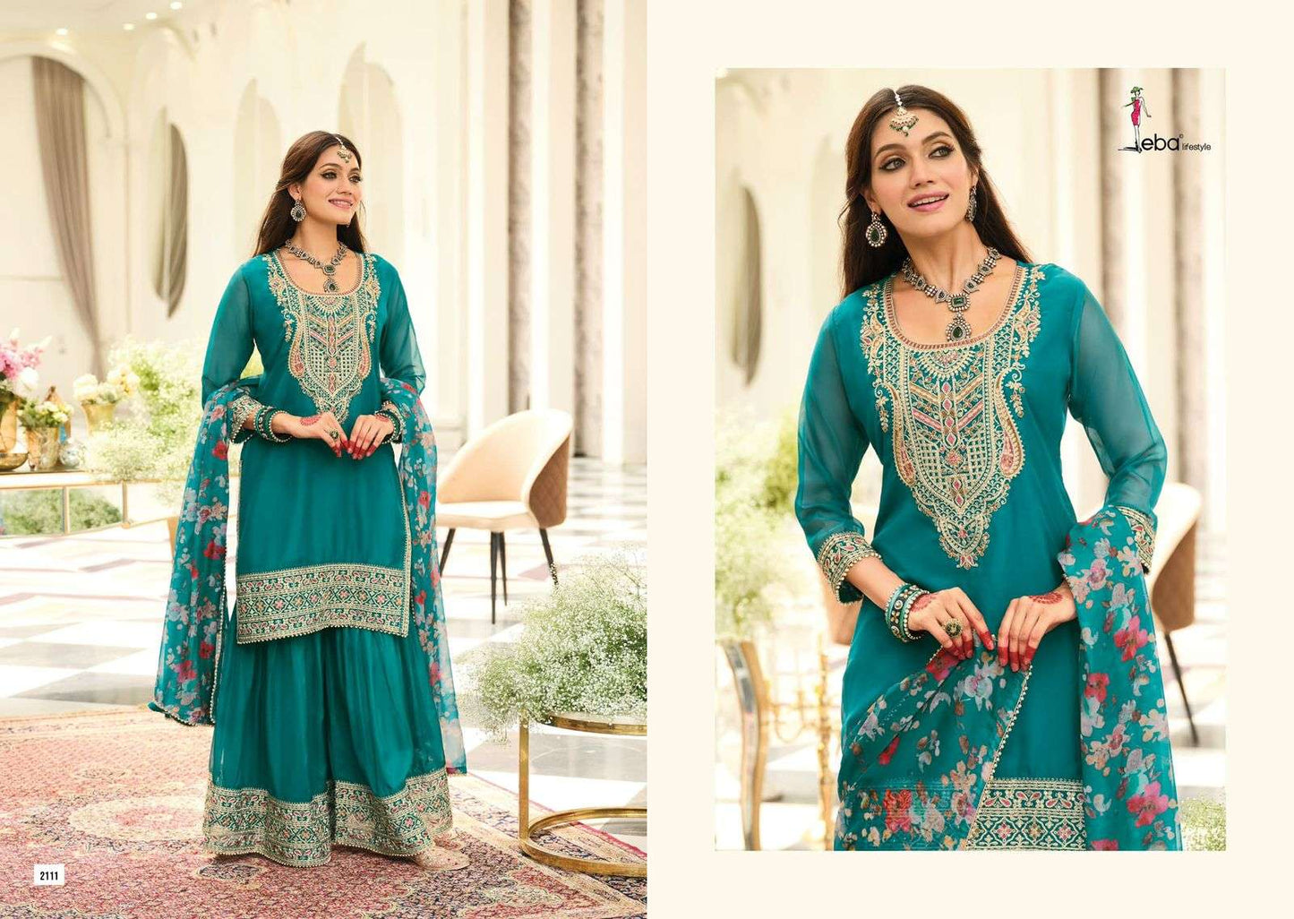 Nidhi Eba Lifestyle Organza Pakistani Readymade Suits Supplier