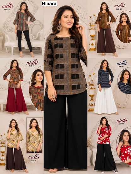 Nidhi Vol 1 Hiaara Rayon 14Kg Short Kurtis Exporter