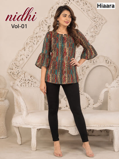 Nidhi Vol 1 Hiaara Rayon 14Kg Short Kurtis Exporter