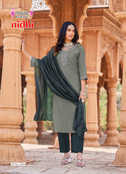 Nidhi Vol 1 Mystic 9 Roman Silk Readymade Pant Style Suits Wholesale Price