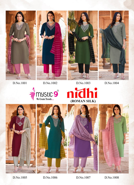 Nidhi Vol 1 Mystic 9 Roman Silk Readymade Pant Style Suits Wholesale Price