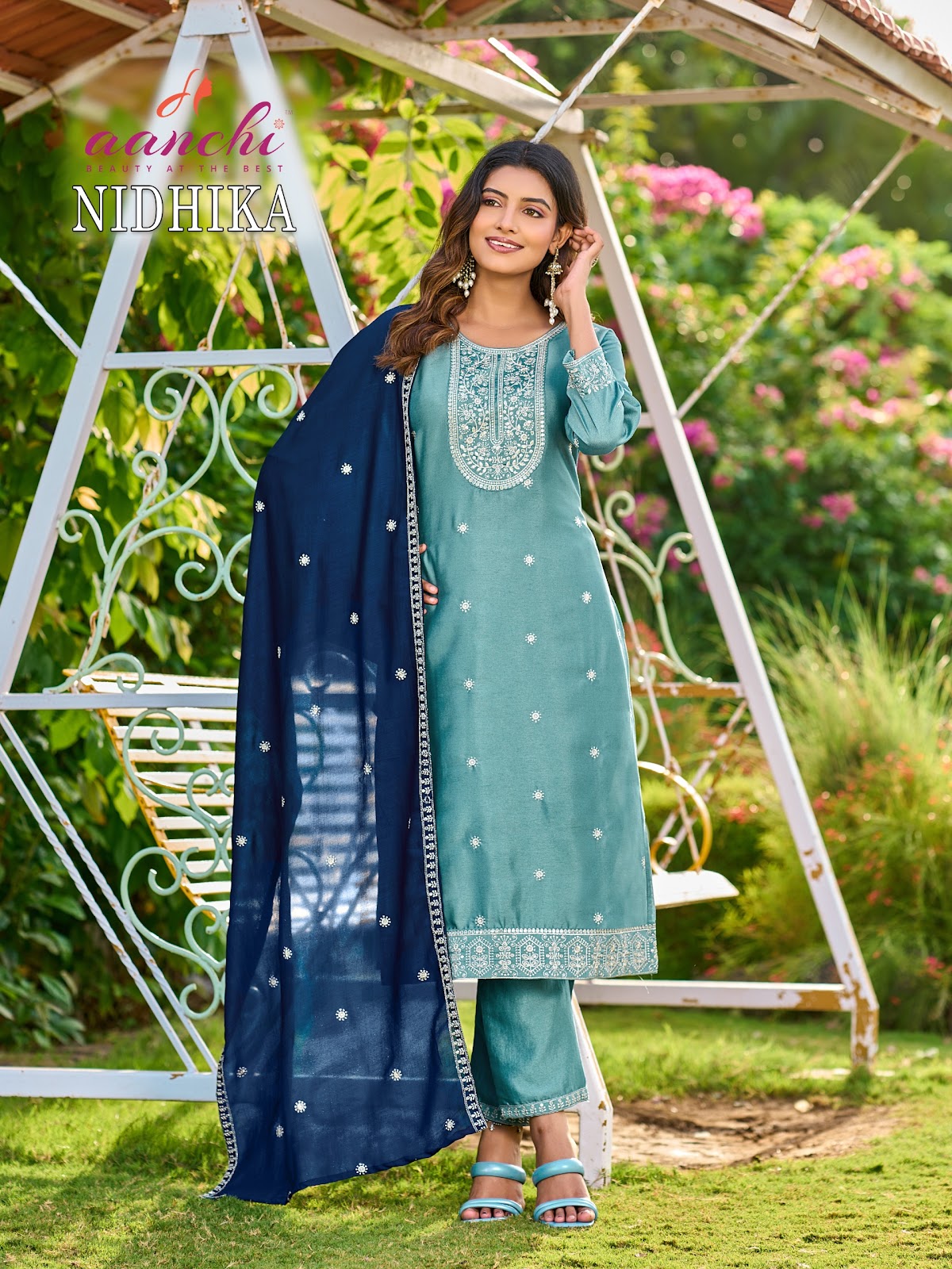 Nidhika Aanchi Crystal Silk Readymade Pant Style Suits Wholesaler India
