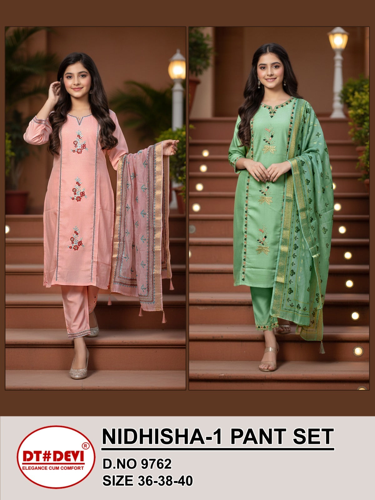 Nidhisha 1 Dn 9762 Dt Devi Vetican Silk Girls Readymade Pant Suits Wholesale Price