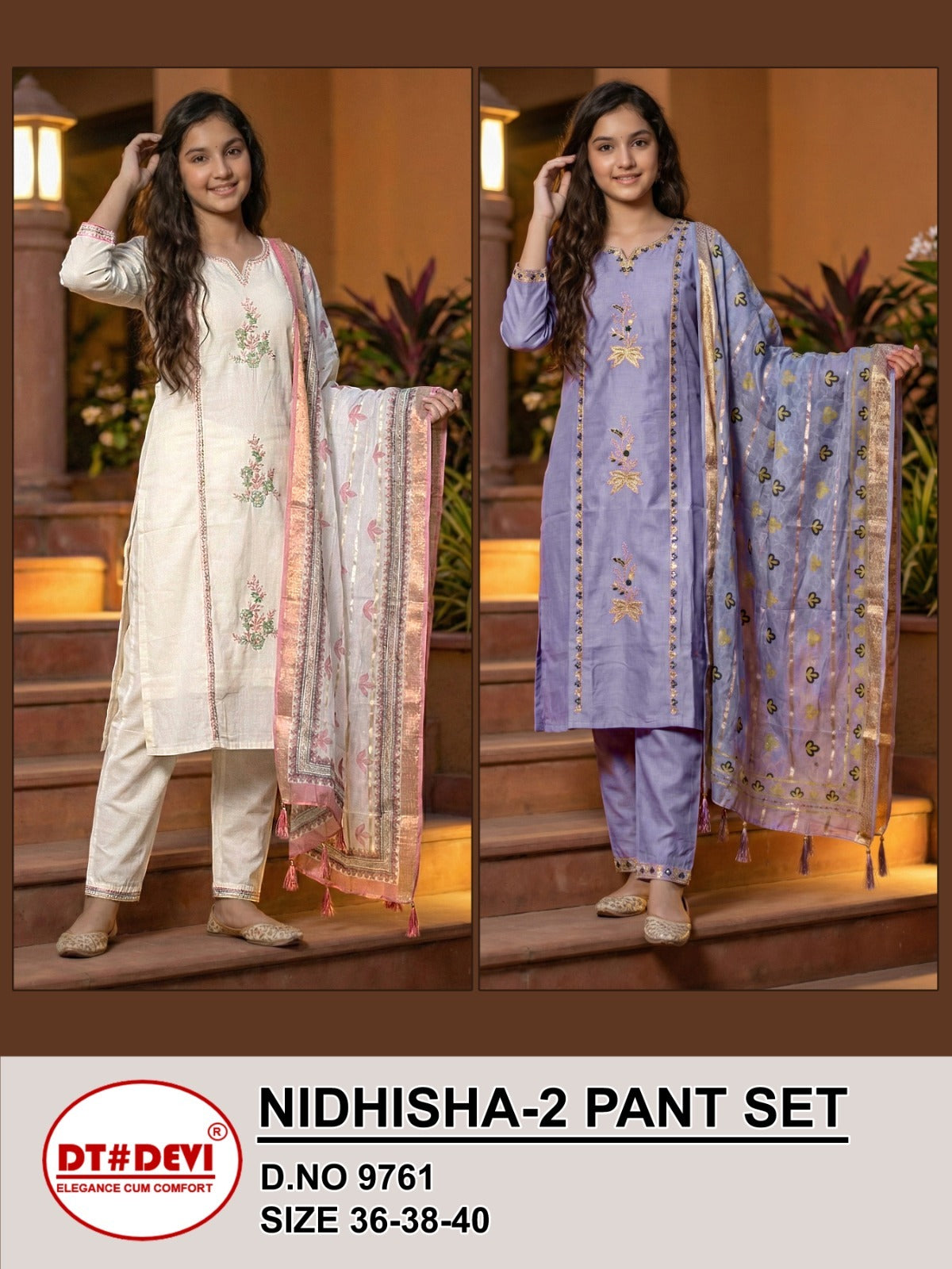Nidhisha 2 Dn 9761 Dt Devi Vetican Silk Girls Readymade Pant Suits Wholesaler India