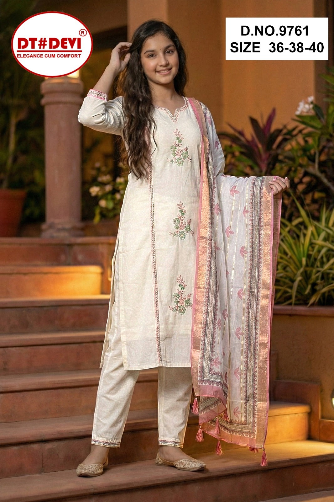 Nidhisha 2 Dn 9761 Dt Devi Vetican Silk Girls Readymade Pant Suits Wholesaler India