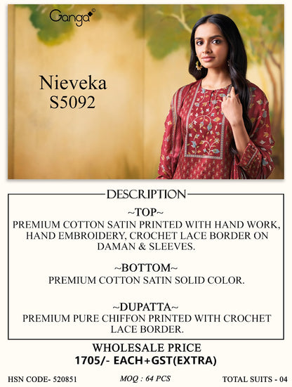 Nieveka S5092 Ganga Cotton Satin Pant Style Suits Exporter