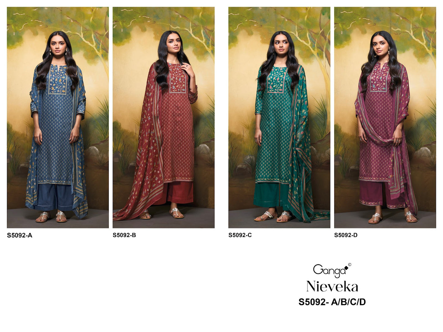 Nieveka S5092 Ganga Cotton Satin Pant Style Suits Exporter