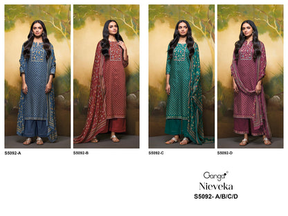 Nieveka S5092 Ganga Cotton Satin Pant Style Suits Exporter