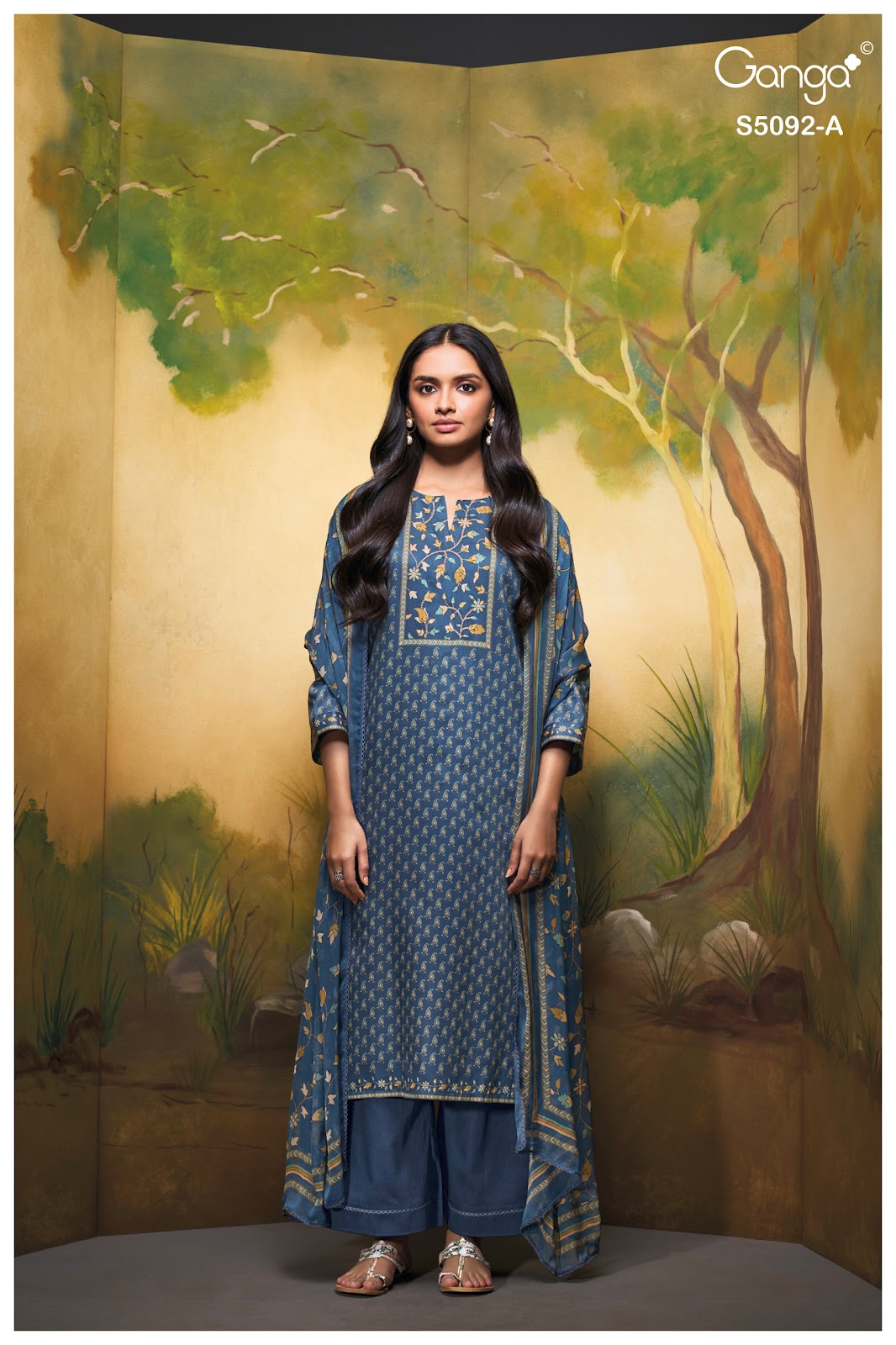 Nieveka S5092 Ganga Cotton Satin Pant Style Suits Exporter