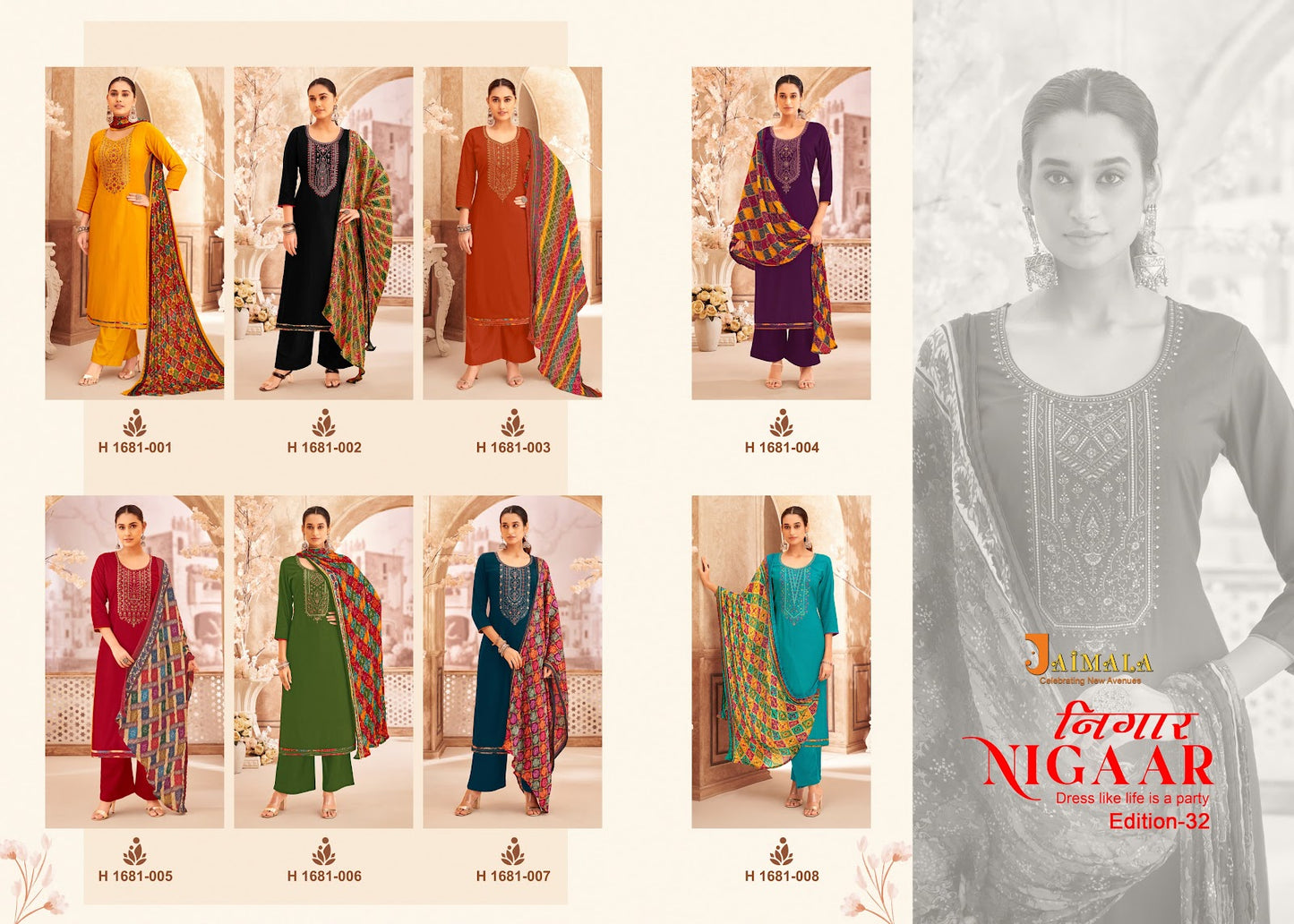 Nigaar Edition 32 Jaimala Rayon Slub Plazzo Style Suits Exporter India
