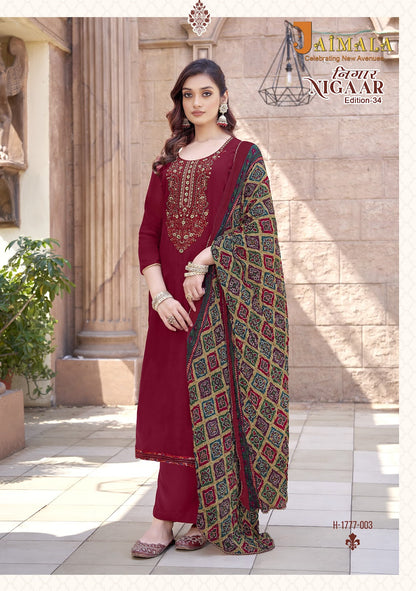 Nigaar Edition 34 Jaimala Reyon Pant Style Suits Supplier Gujarat