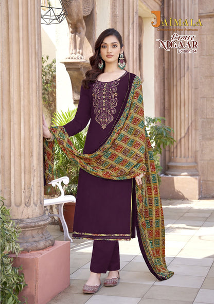 Nigaar Edition 34 Jaimala Reyon Pant Style Suits Supplier Gujarat