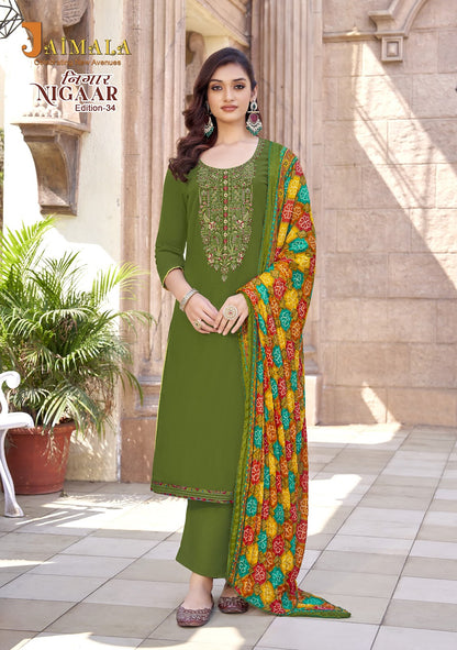 Nigaar Edition 34 Jaimala Reyon Pant Style Suits Supplier Gujarat