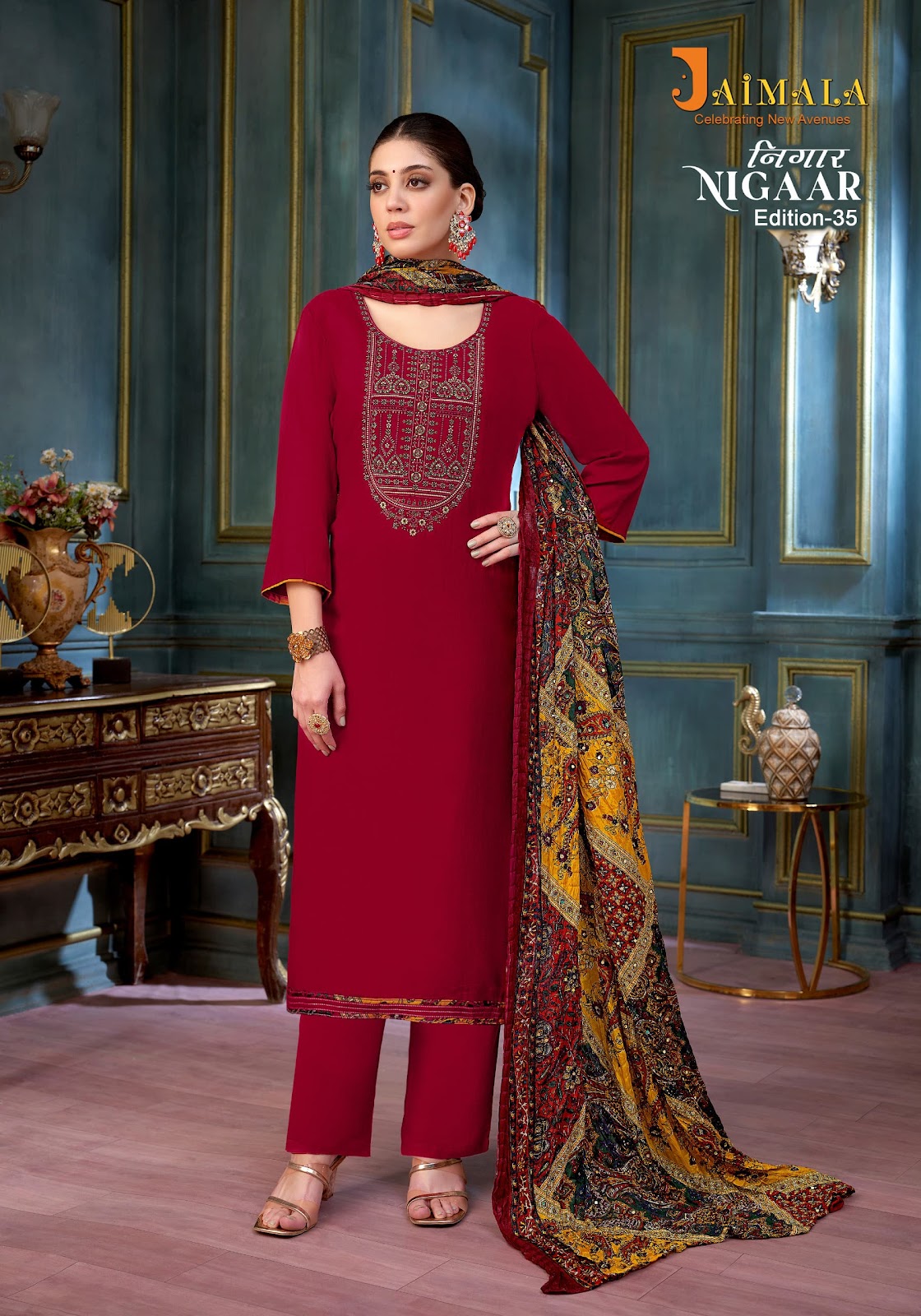Nigaar Edition 35 Jaimala Reyon Pant Style Suits Wholesale