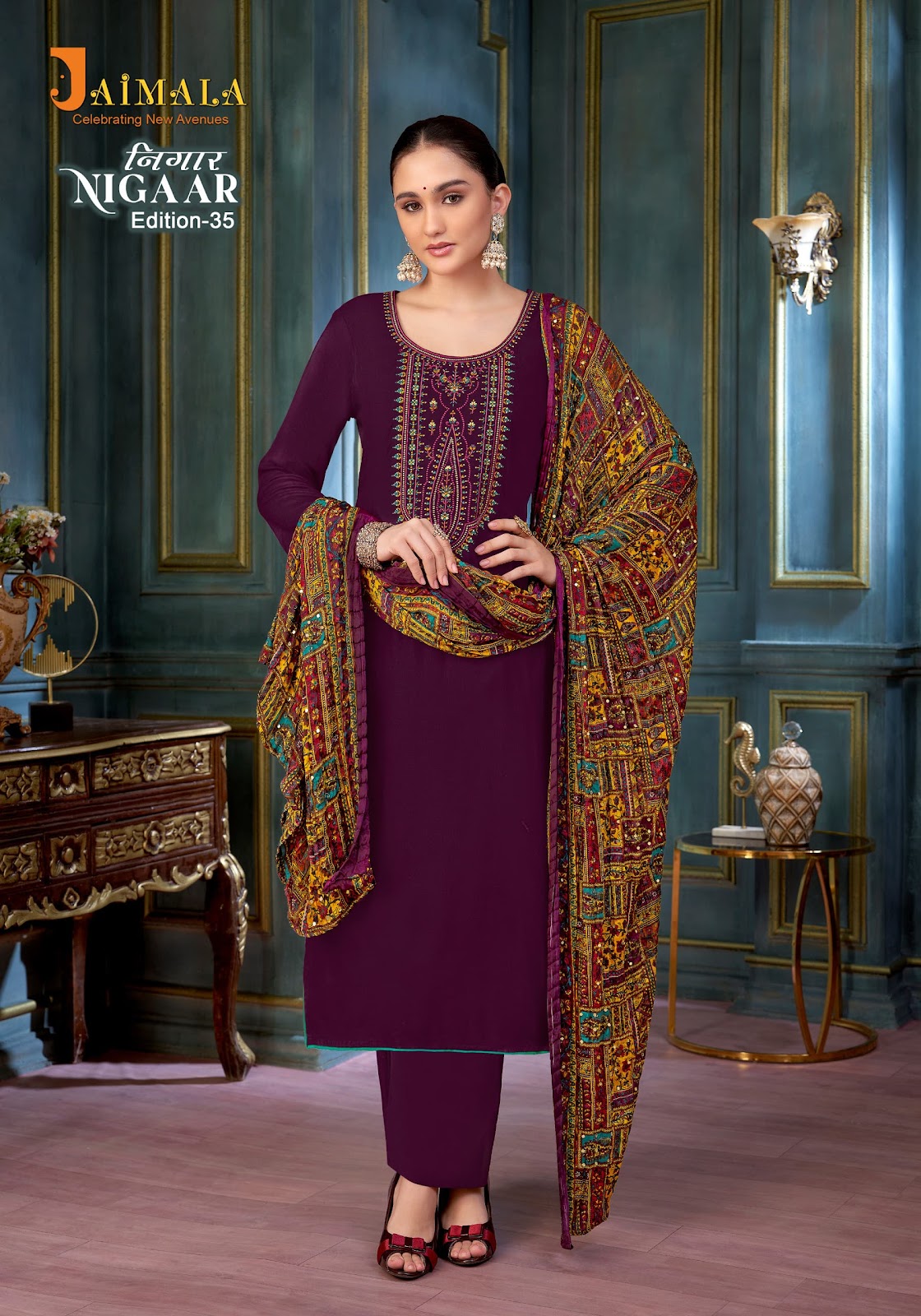 Nigaar Edition 35 Jaimala Reyon Pant Style Suits Wholesale