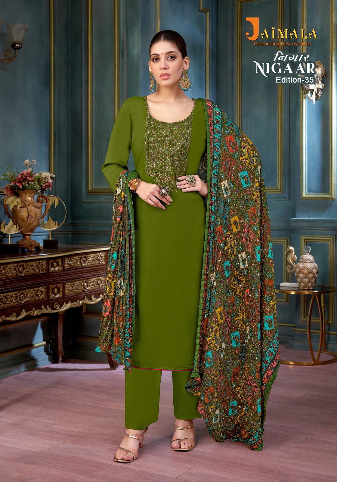 Nigaar Edition 35 Jaimala Reyon Pant Style Suits Wholesale