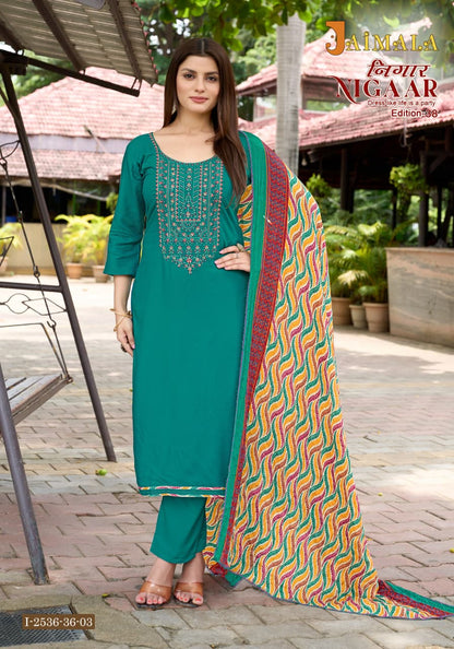 Nigaar Edition 38 Jaimala Pure Reyon Pant Style Suits Exporter Gujarat