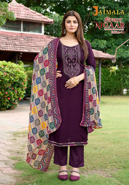 Nigaar Edition 38 Jaimala Pure Reyon Pant Style Suits Exporter Gujarat