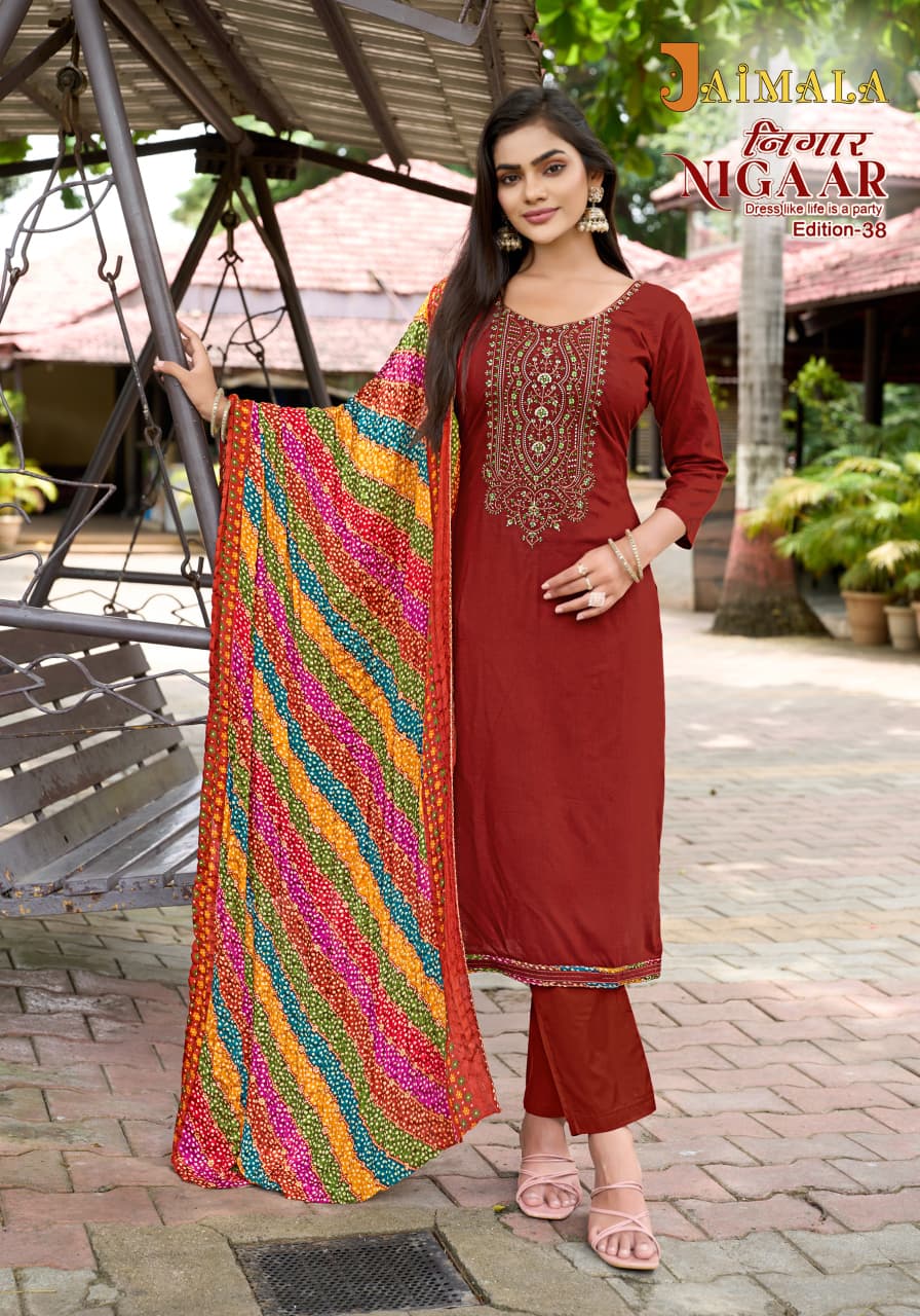 Nigaar Edition 38 Jaimala Pure Reyon Pant Style Suits Exporter Gujarat