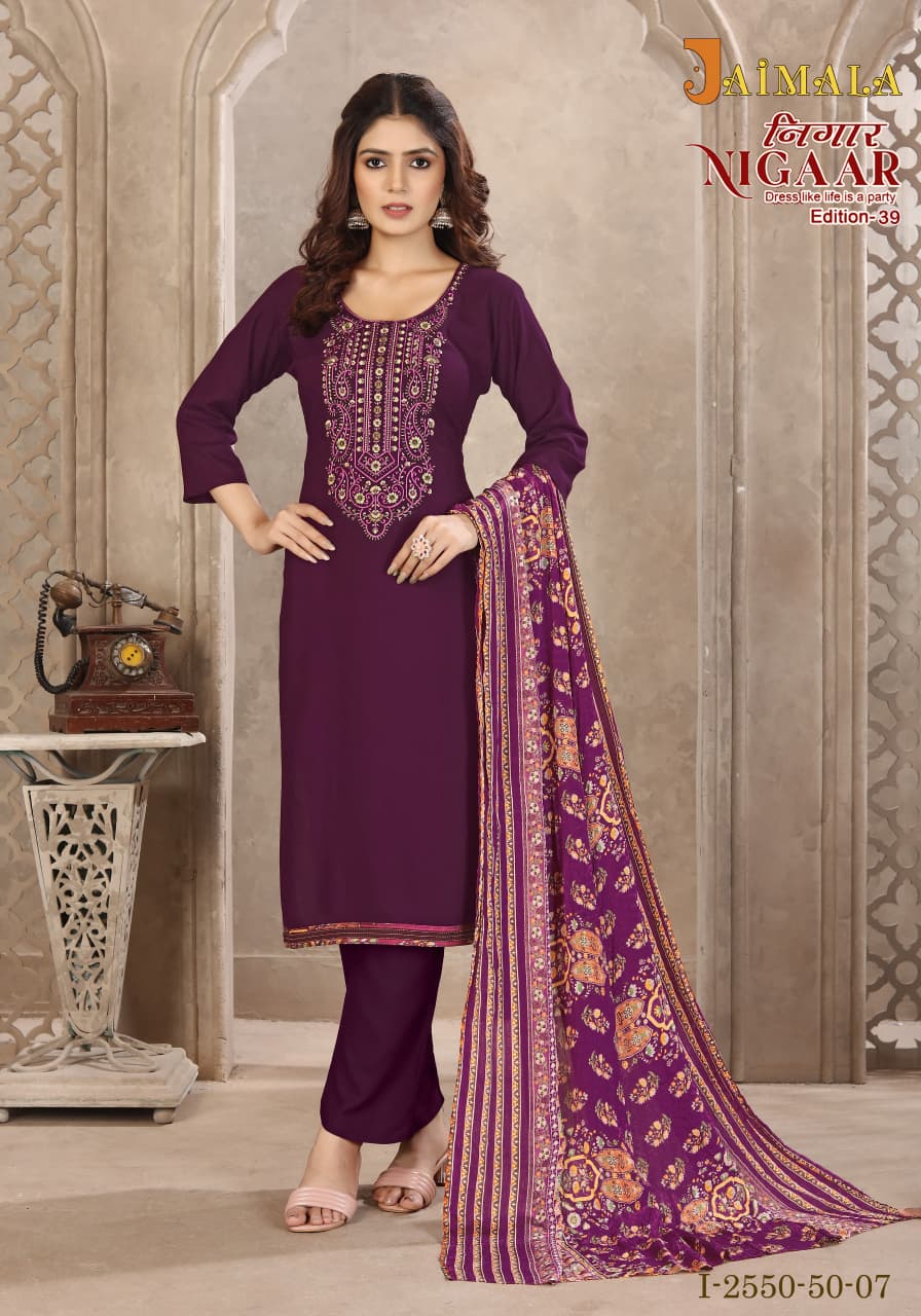 Nigaar Edition 39 Jaimala Reyon Pant Style Suits Wholesaler India