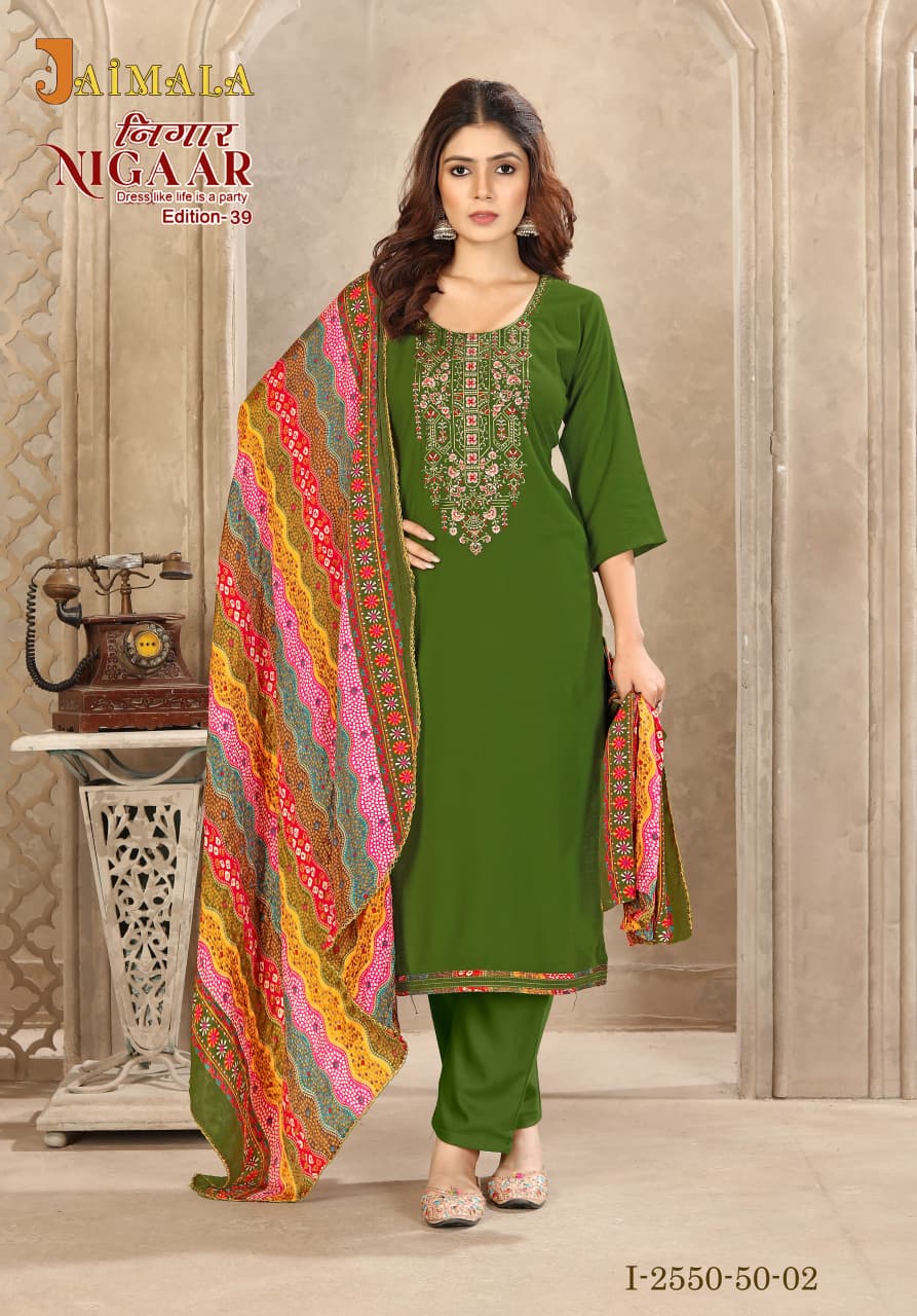 Nigaar Edition 39 Jaimala Reyon Pant Style Suits Wholesaler India