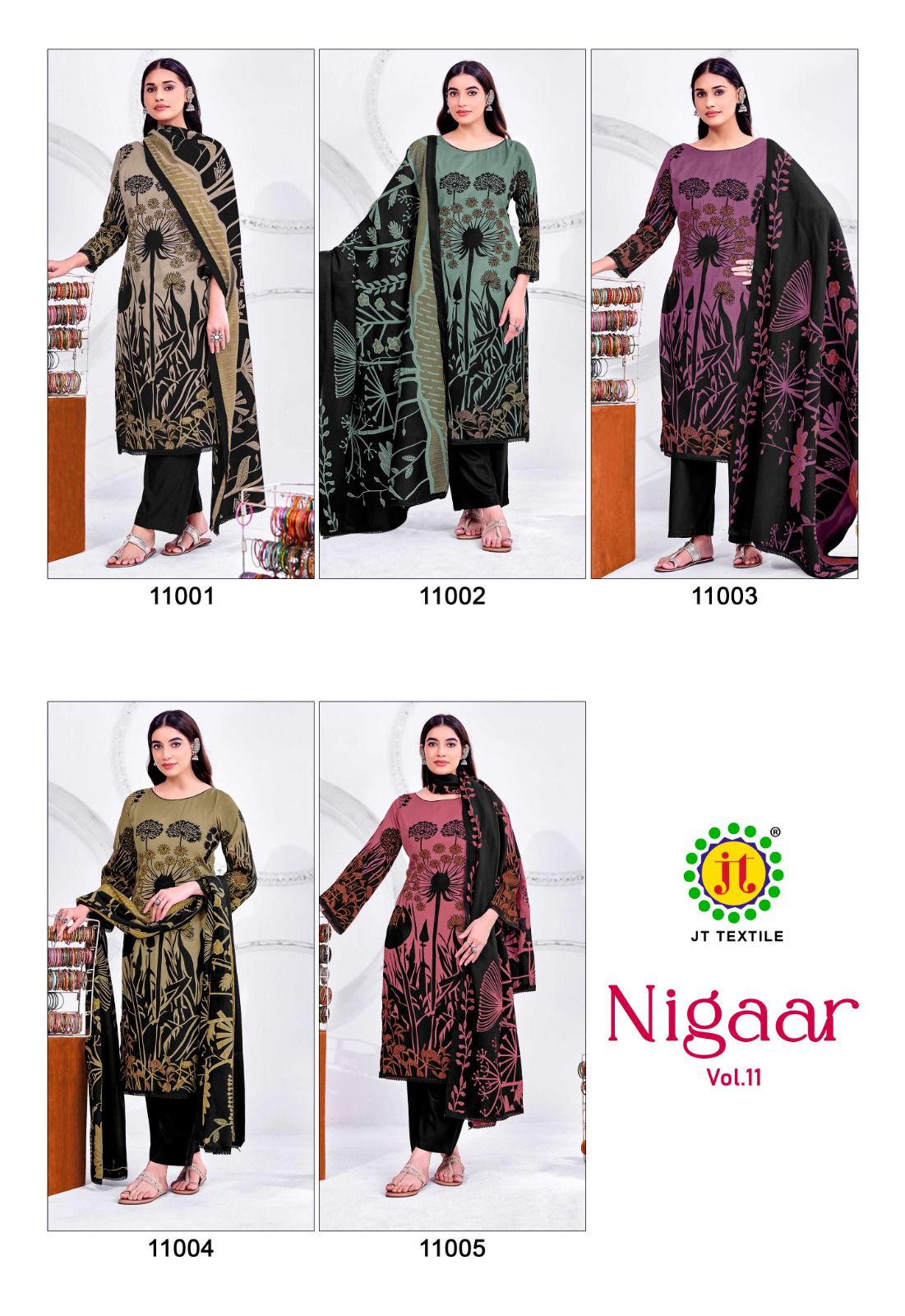Nigaar Vol 11 Jt Rayon Pant Style Suits Wholesale