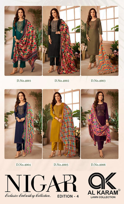 Nigar Edition 4 Al Karam Reyon Karachi Salwar Suits Manufacturer Gujarat