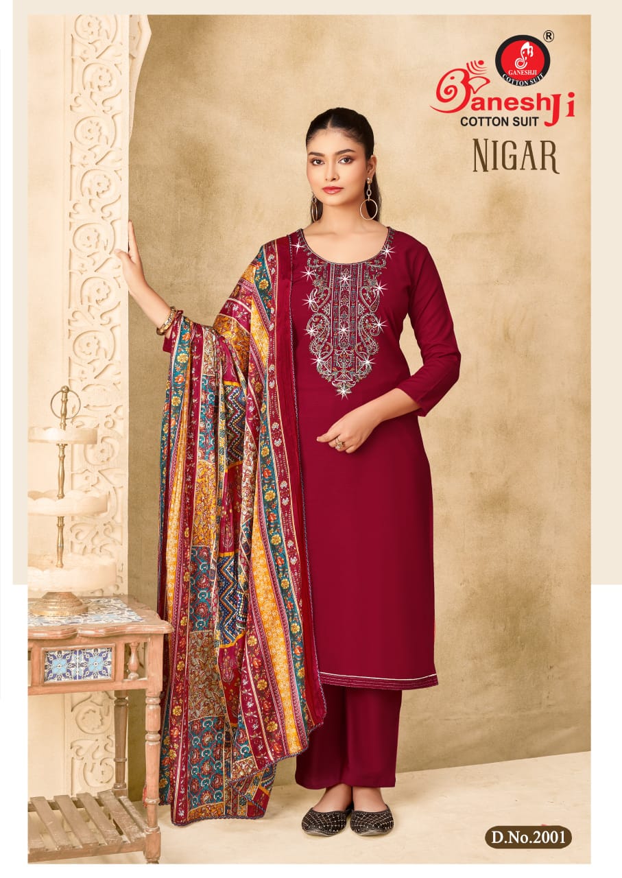 Nigar Vol 2 Ganeshji Reyon Pant Style Suits Wholesaler
