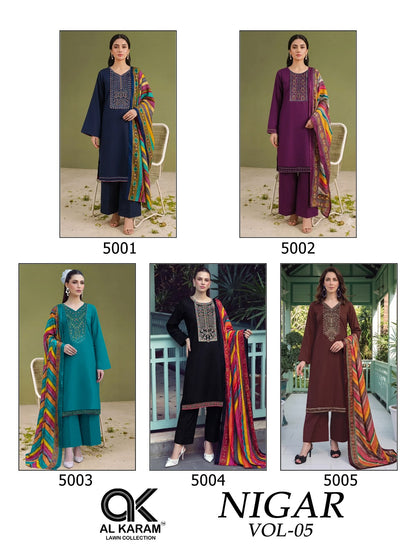 Nigar Vol 5 Al Karam Reyon Karachi Salwar Suits Manufacturer