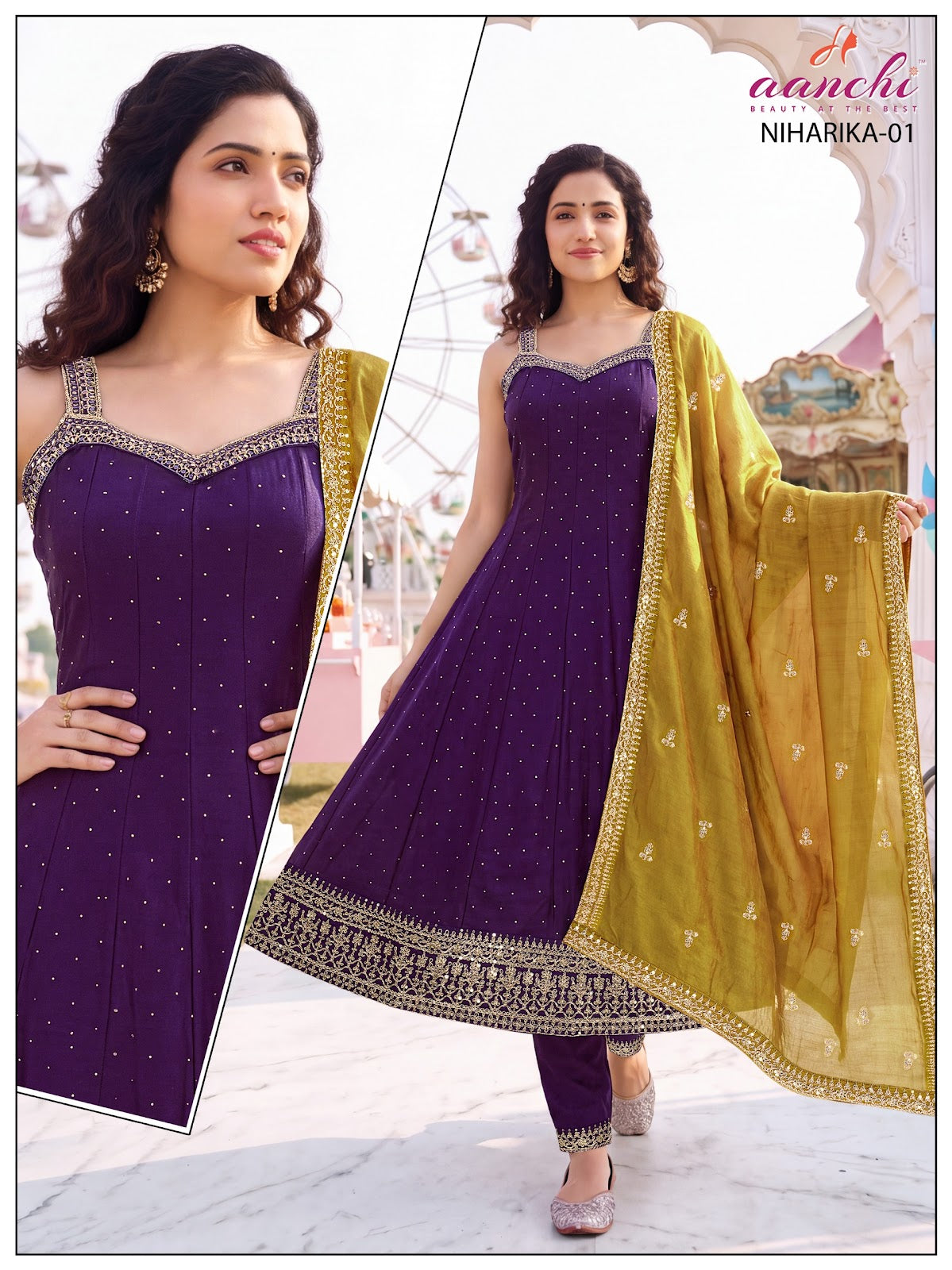 Niharika Aanchi Vichitra Silk Readymade Anarkali Suits Manufacturer India