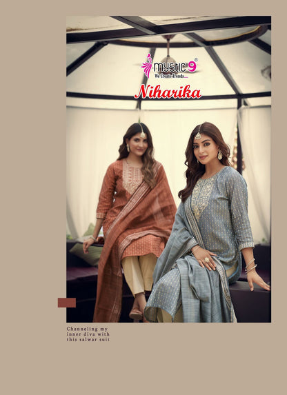 Niharika Vol 1 Mystic 9 Roman Silk Readymade Pant Style Suits Exporter