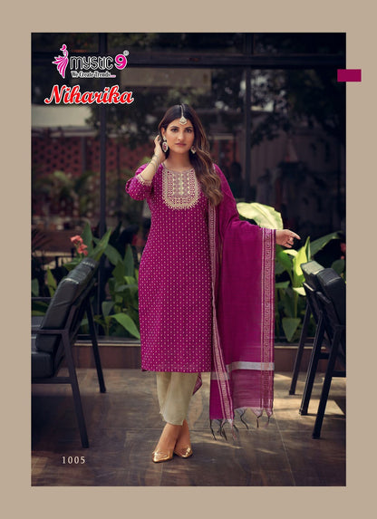Niharika Vol 1 Mystic 9 Roman Silk Readymade Pant Style Suits Exporter