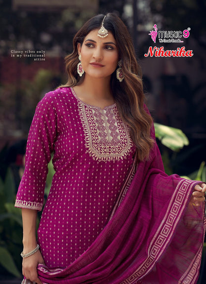 Niharika Vol 1 Mystic 9 Roman Silk Readymade Pant Style Suits Exporter