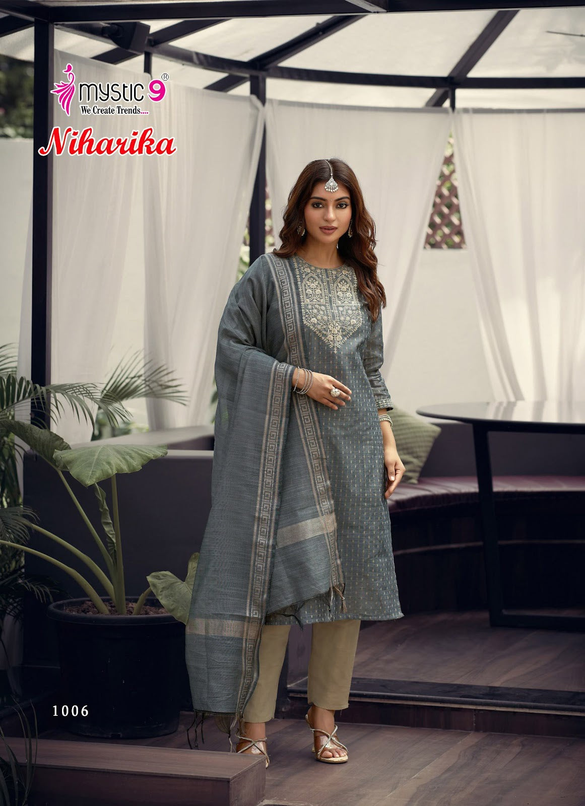 Niharika Vol 1 Mystic 9 Roman Silk Readymade Pant Style Suits Exporter