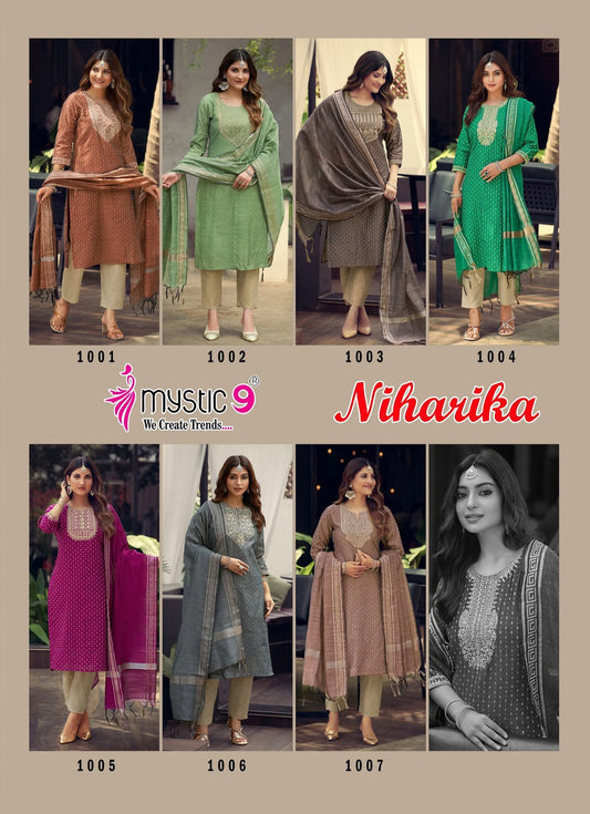 Niharika Vol 1 Mystic 9 Roman Silk Readymade Pant Style Suits Exporter
