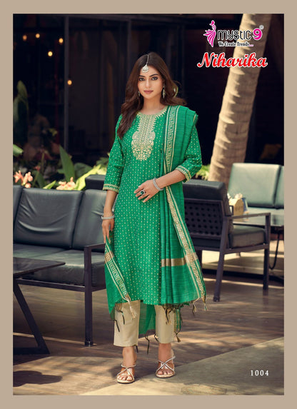 Niharika Vol 1 Mystic 9 Roman Silk Readymade Pant Style Suits Exporter