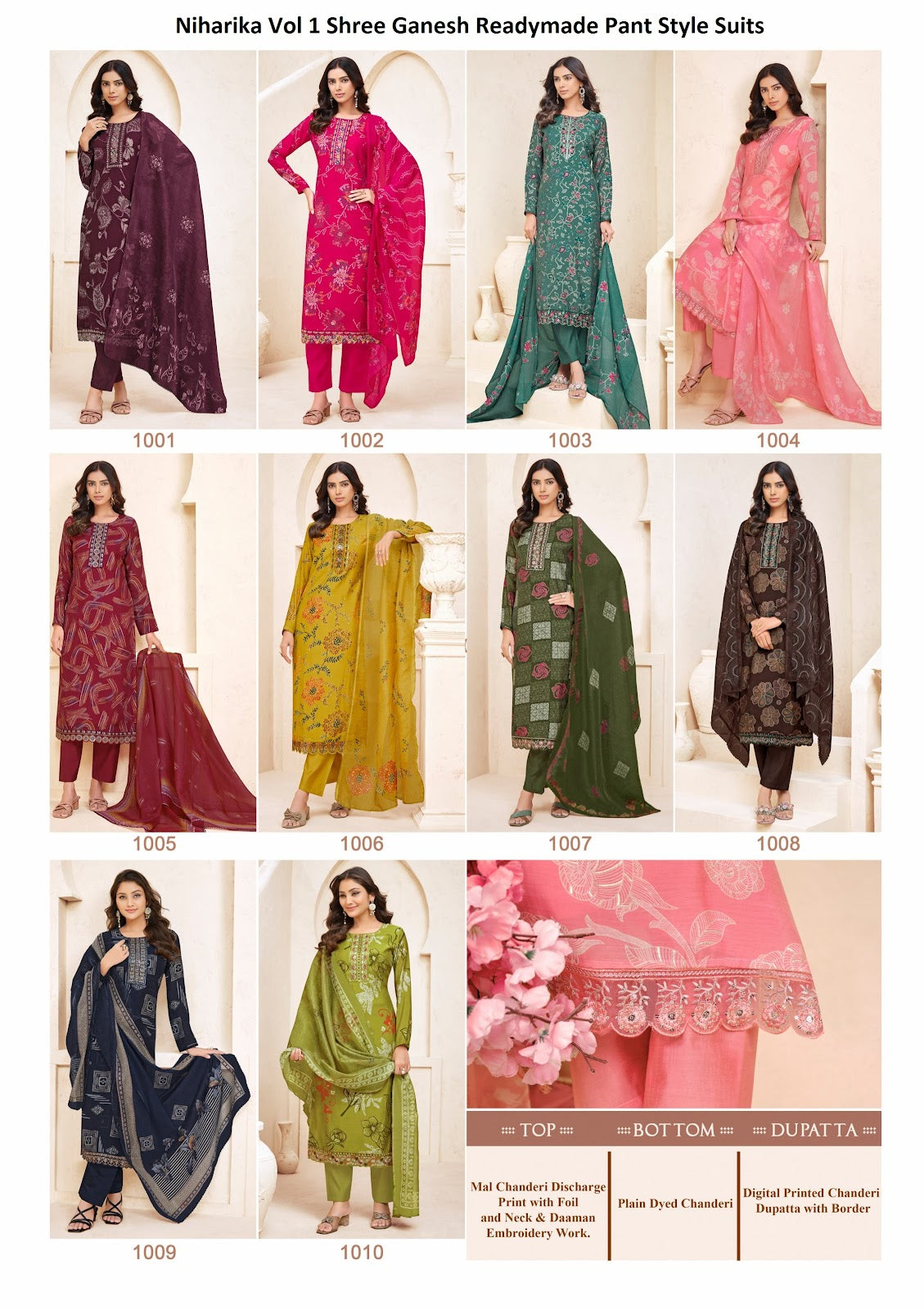 Niharika Vol 1 Shree Ganesh Chanderi Readymade Pant Style Suits Exporter Ahmedabad