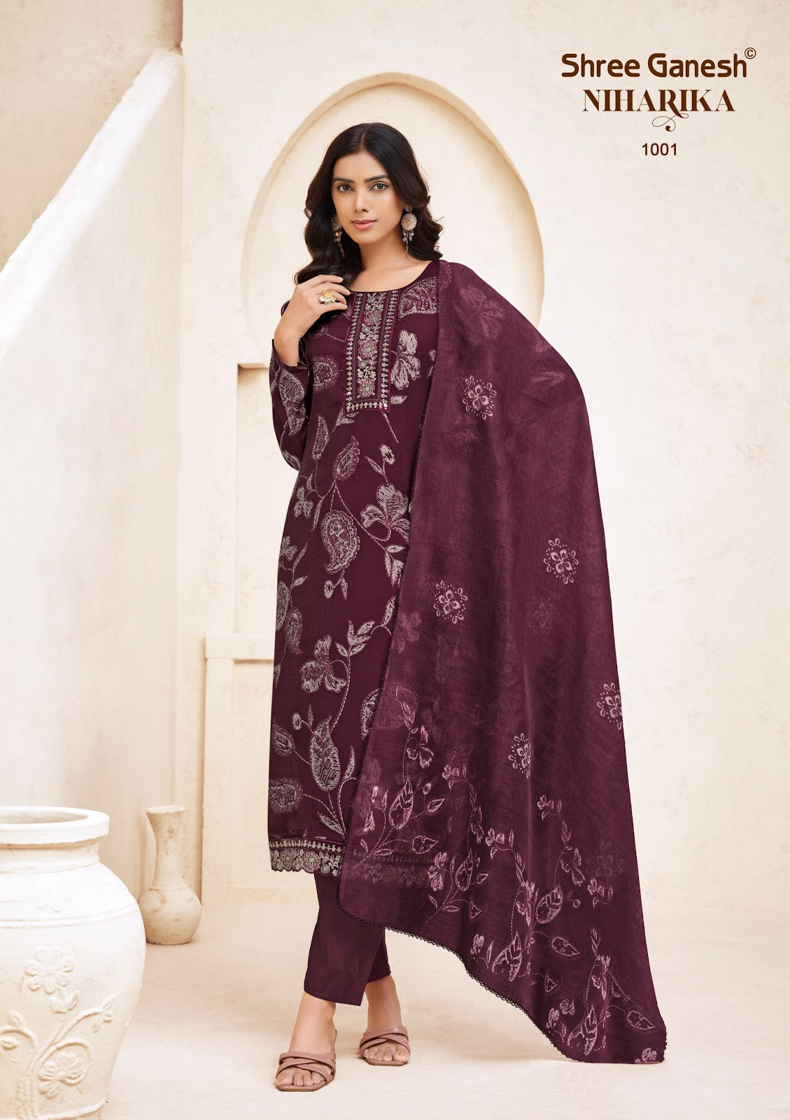 Niharika Vol 1 Shree Ganesh Chanderi Readymade Pant Style Suits Exporter Ahmedabad