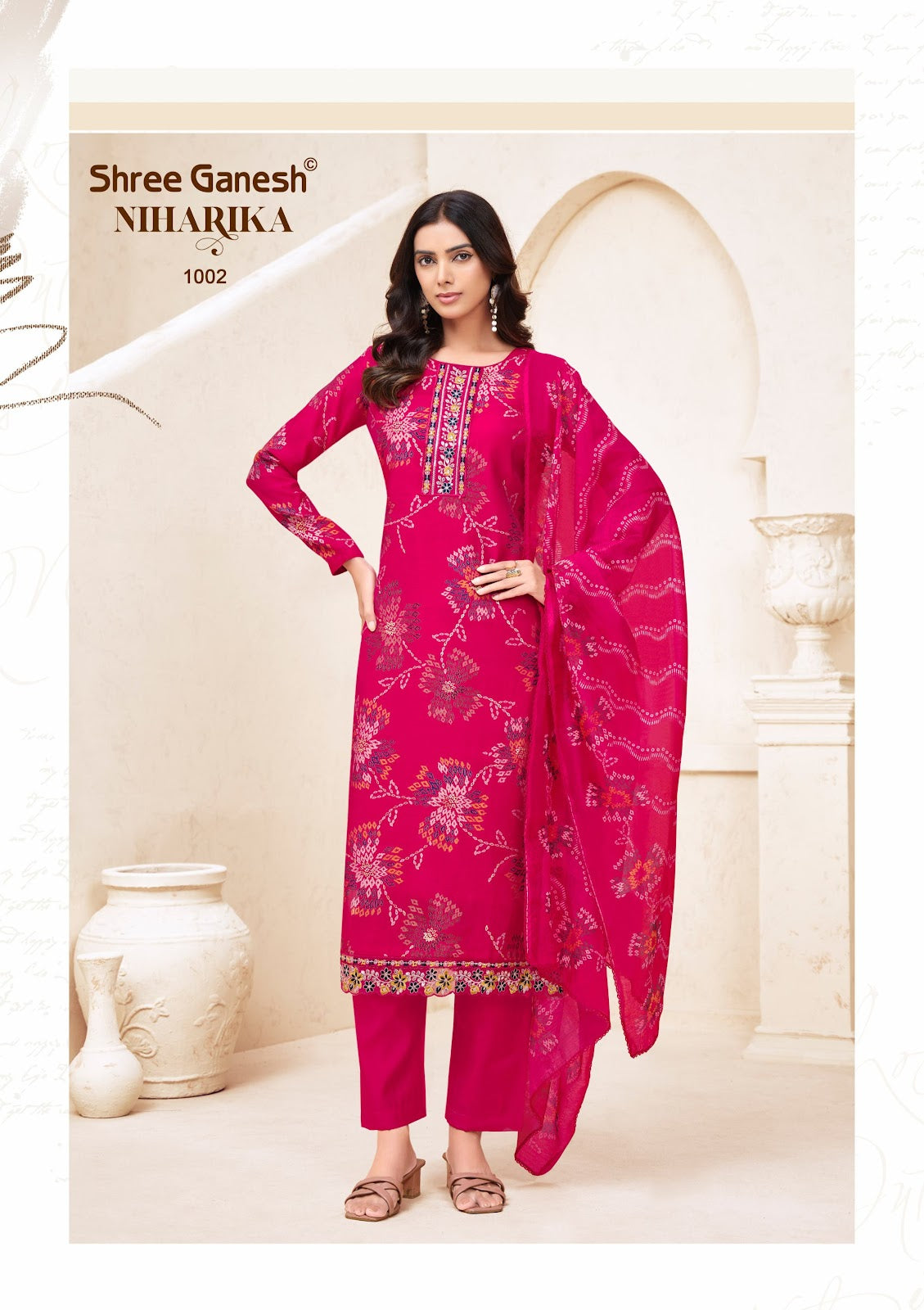 Niharika Vol 1 Shree Ganesh Chanderi Readymade Pant Style Suits Exporter Ahmedabad