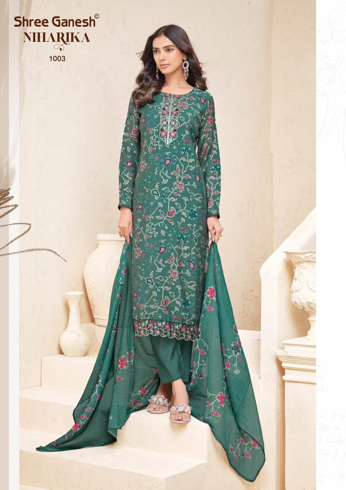 Niharika Vol 1 Shree Ganesh Chanderi Readymade Pant Style Suits Exporter Ahmedabad