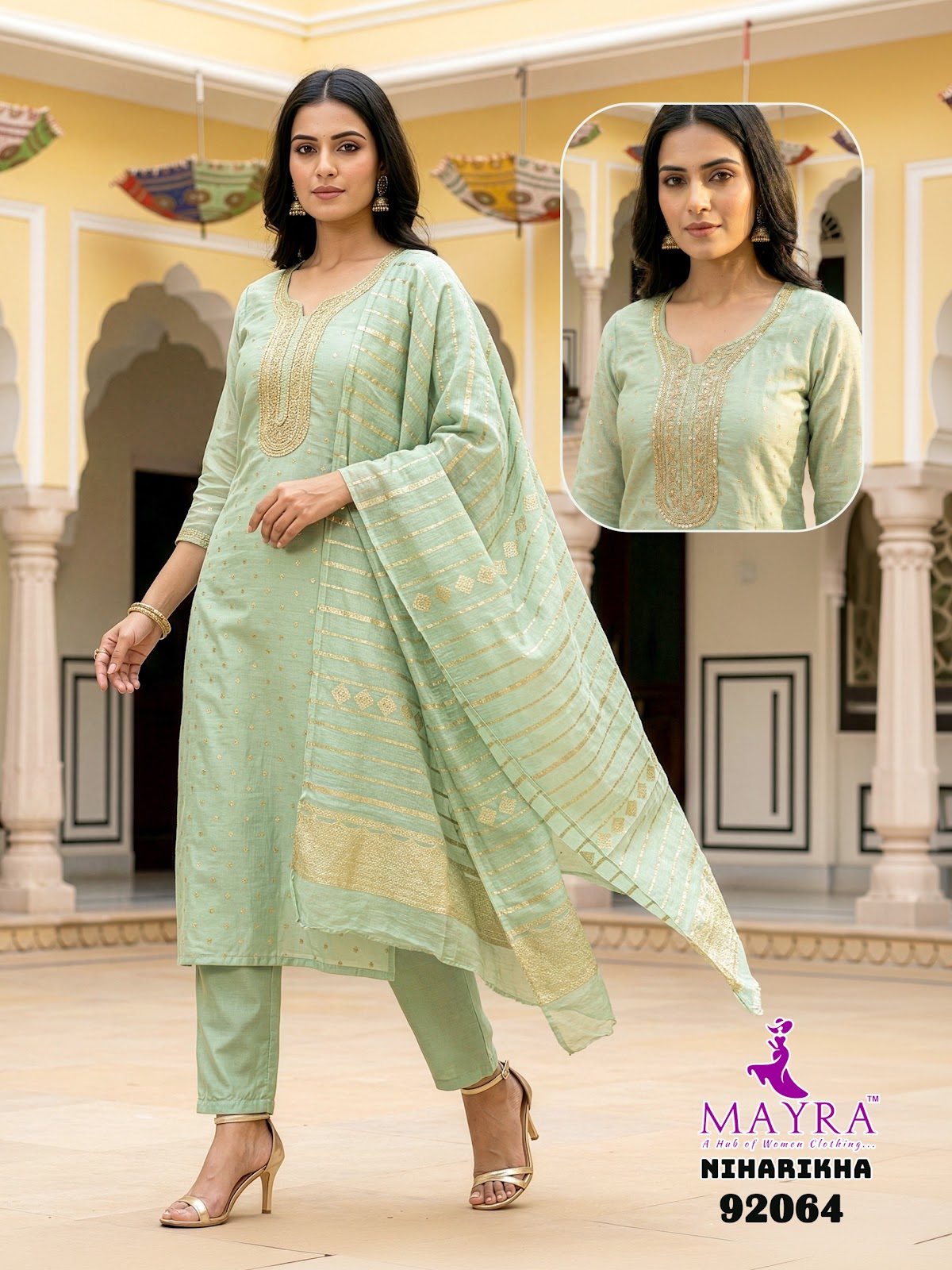 Niharikha Mayra Jacquard Readymade Pant Style Suits Supplier India