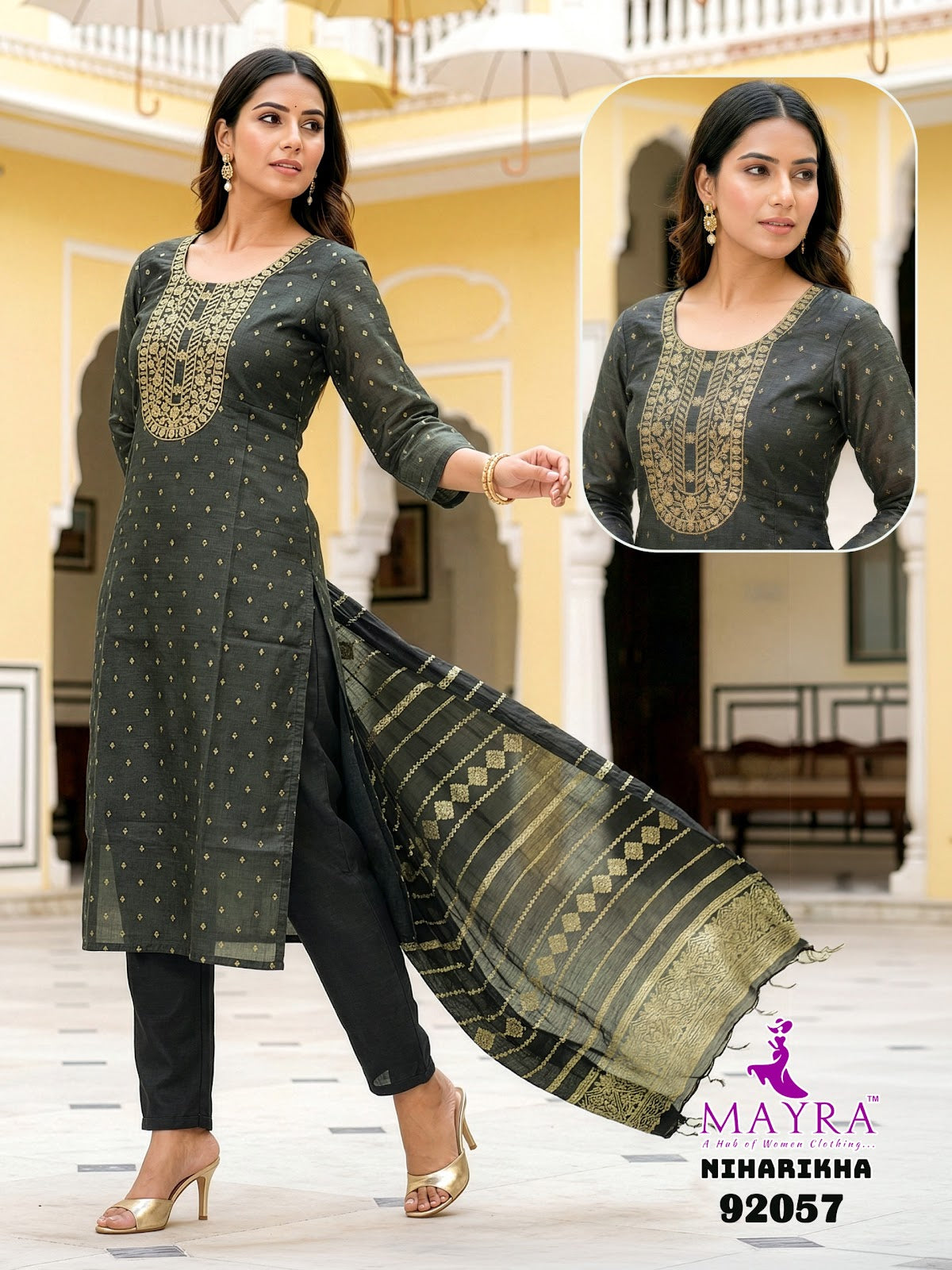 Niharikha Mayra Jacquard Readymade Pant Style Suits Supplier India
