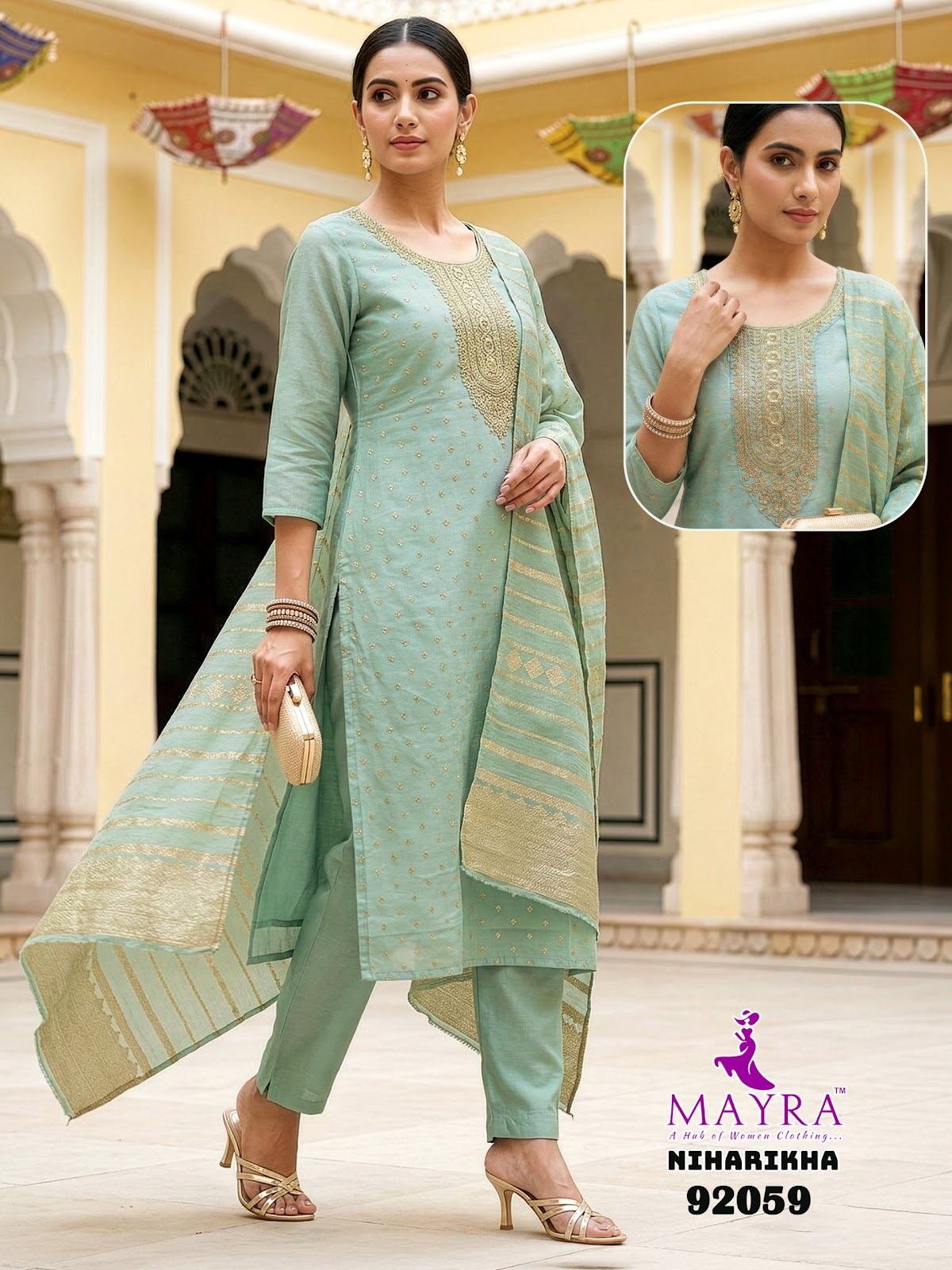 Niharikha Mayra Jacquard Readymade Pant Style Suits Supplier India
